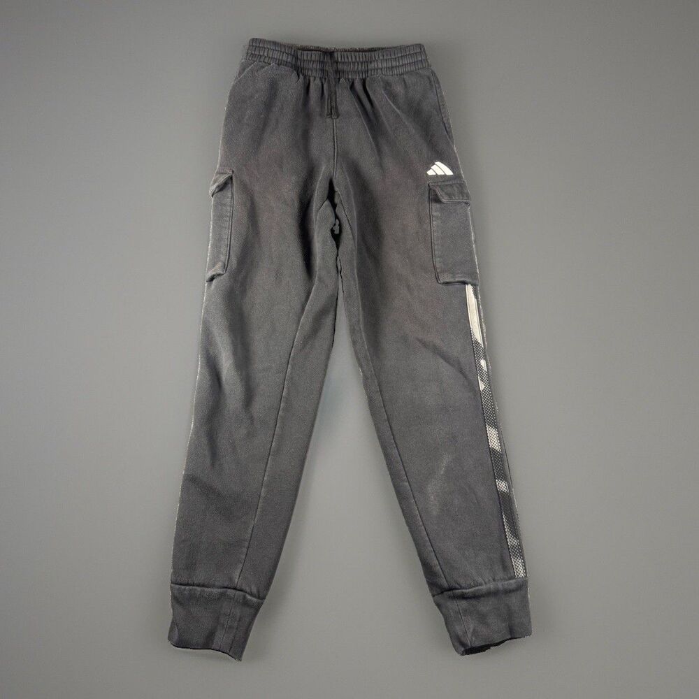 adidas Boys Youth Large 14/16 Black Halftone Camo 3-Stripe Cargo Fleece Joggers